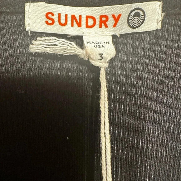 SUNDRY black long sleeve mixed media scoop neck top. - Picture 4 of 7